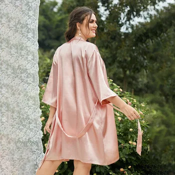 XL-5XL голям размер халат розов булка кимоно роба жени къса рокля v-образно деколте спално облекло нощница лято спално облекло шезлонги
