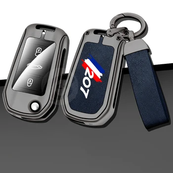 Сгъваем калъф за ключ за кола за Peugeot 207 Интелигентен дистанционен ключодържател с метална катарама без ключ Авто интериорни аксесоари
