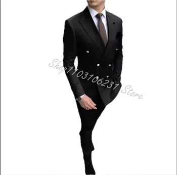 Класически черни мъжки костюми Slim Fit Официален бизнес блейзър сватба младоженец смокинг банкет 3 парче яке жилетка панталони Terno Masculino