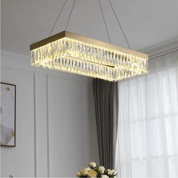 Луксозен хол кристален полилей модерен LED спалня лампа дизайнер Правоъгълен блясък прост полилей