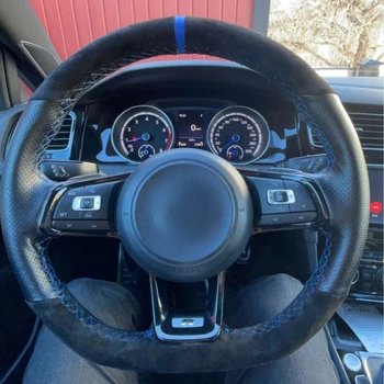 Персонализиран капак на волана на автомобила Ръчно шиене плитка велур за Volkswagen Golf 7 GTI Golf R MK7 VW Polo GTI Scirocco 2015 2016