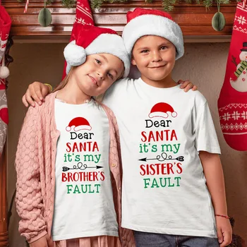 Коледна детска тениска Коледно парти подарък Момчета момичета братя и сестри T риза костюми дрехи Детски тениски сладък къс ръкав върховете Tee