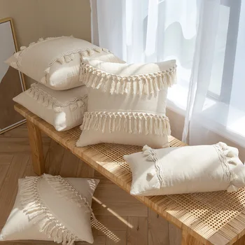 Хвърли възглавница покрива възглавница случай тъкани Boho възглавница покритие за диван диван Начало декор удобни квадратни калъфки за възглавници с пискюли