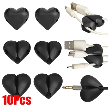 10Pcs 3holes сърце форма настолен силиконов кабел навиване организатор притежателя кабел управление клипове за мишка слушалка дата кабел