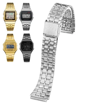 Watch Band for Casio неръждаема стомана Гривна A158 / A159 / A168 /A169 /B650 /AQ230/ 700 малък златен часовник серия маншет 18mm