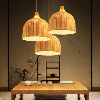 японски стил бамбук ратан абажур кухня висулка лампа трапезария стая таванско помещение окачване блясък ръчно изработени осветителни тела