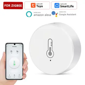 Tuya ZigBee Интелигентен сензор за влажност на температурата Термометър с батерия Хигрометър Работа с Alexa Google Home Smart Life