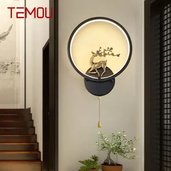 TEMOU Съвременна месингова стенна лампа LED 3 цвята реколта черна творческа елен свещ светлина за дома хол спалня