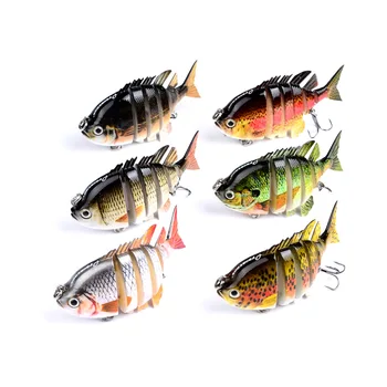 HiUmi 6бр Нови 6 секции Риболовна примамка 14g 8cm Плувна стръв Риболовна стръв 6# Black Hook Риболовни принадлежности
