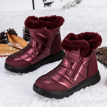 Fashion Casual Дамски зимни високи ботуши против хлъзгане плюшени топли облицовани глезена обувки меки удобни Botas De Mujer открит приплъзване