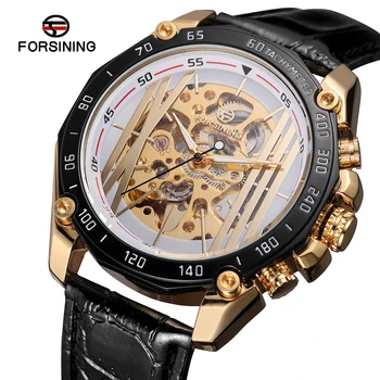 2023 Мода Forsining Топ марка военен спорт часовник дизайн автоматично прозрачна кожа скелет мъжки механични китката часовник