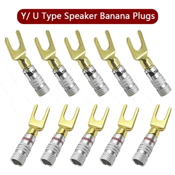 10Pcs Y / U тип банан щепсели високоговорител аудио кабел тел конектор винт заключване вилица лопата щепсел банан конектори