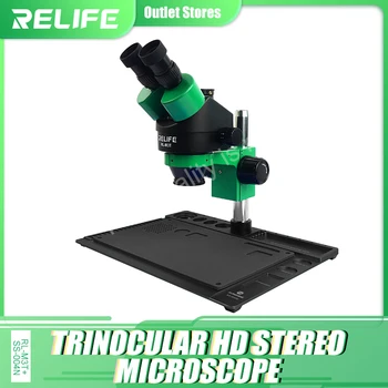 RELIFE RL-M3T+SS-004N 7X-45X Zoom съвпадащ тринокулярен стерео микроскоп с HDMI камера LED светлина за мобилен ремонтен микроскоп