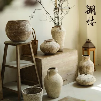 Антична ваза, груба керамика, тих бриз, домашен престой, грънчарска саксия, нова керамична сушилня за цветя в китайски стил, балкон, саксия за цветя