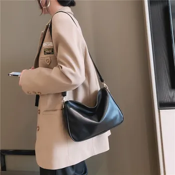 Реколта жените пратеник чанта PU кожа изящни рамо чанта нов плътен цвят дами чанти мода свободно време подмишниците чанти
