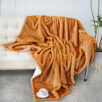 шведски плътен цвят Плътен оранжев Faux Fur Throw Blanket Зима Есен пухкав Единичен двоен размер Пухкаво одеяло за хвърляне