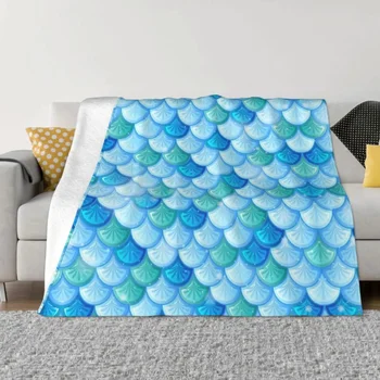 3D печат риба текстура русалка везни одеяла удобни меки фланела спринт риба хвърлят одеяло за диван открит легло
