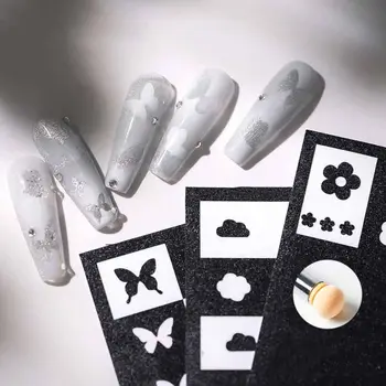 френски Издълбаване на ноктите Decals Assist Airbrushed нокти инструмент френски стил любов сърце пеперуда нокти шаблон стикери