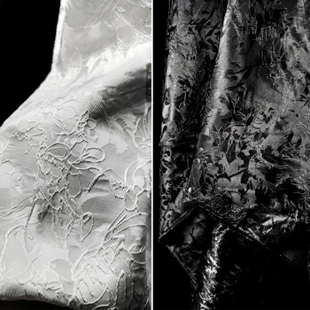 жакардова тъкан черна растителна линия текстура блейзър дизайнер на едро кърпа на метър за DIY шиене коприна полиестерен материал