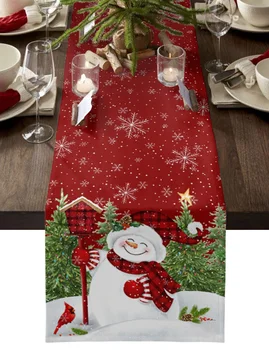 Коледа снежен човек Холи дърво присмехулник отпечатани маса бегач сватба фестивал маса декор placemat кухня покривка