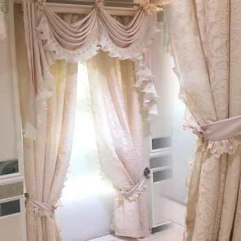 корейски стил розов вълнообразна дантела луксозни завеси за хол трапезария спалня европейски стил формован прозорец екран романтична престилка