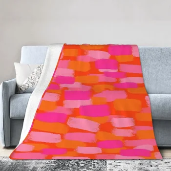 Абстрактно, розово и оранжево, боя четка ефект одеяло мека топла фланела хвърлят одеяло легла за легло пикник пътуване дома диван