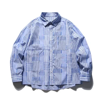 2024 Нови Cityboy снаждане карирани ризи Мъже Япония Корейски улично облекло мода извънгабаритни хлабав случайни ризи с дълъг ръкав блузи