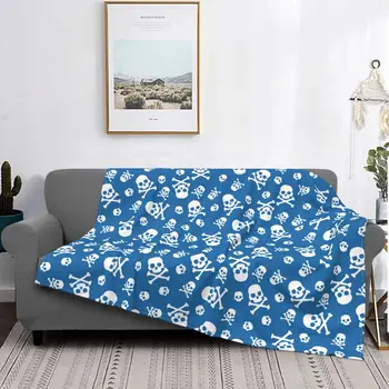 Бандана череп и кръстосани кости синьо одеяло фланела пролет есен преносим супер мек хвърлят одеяло за легла офис килим парче