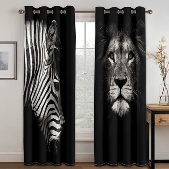 Zebra Lion Печат Прозоречни обработки Спалня Кухня Домашен декор Завеса Завеси за прозорци Завеси за хол