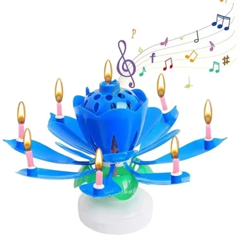 Lotus Candle Rotating Reusable Birthday Candle Singing Candle-Powered Spinning Cake Topper Candle for Home Party Celebration