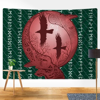 Викингска врана мистериозен символ психеделична сцена декорация на дома изкуство гоблени хипи стая декоративен фон стена