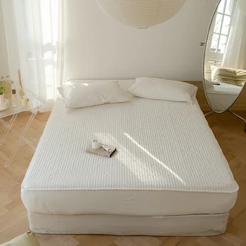 Хотел чист памук покривка Симънс защитно покритие плътен цвят матрак монтирани лист ол инклузив нехлъзгащ се анти-мръсен капак