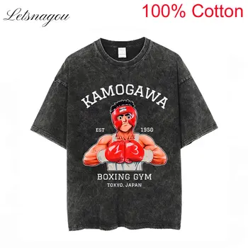 японски аниме IPPO печат реколта тениска мъже извънгабаритни измити тениски Harajuku Streetwear 2023 мода лято черни върхове тениски