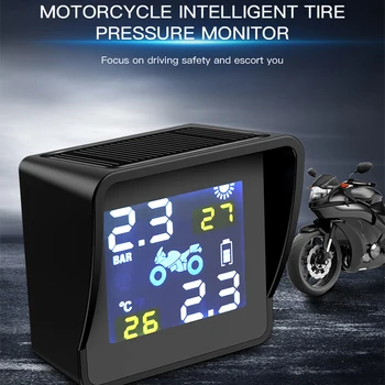 Безжична USB слънчева зареждане мотоциклетна гума за наблюдение на температурата алармена система LCD дисплей за време с външни сензори
