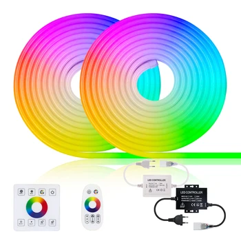 RGB неонова LED лента светлина с дистанционно управление чрез докосване и управление на сензорния панел AC 110V 220V 5050 SMD неонова лента за външна декорация