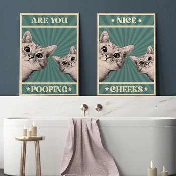 Are you pooping poster bathroom funny sign canvas print cute cat nice cheeks quote art for painting wall picture toilet WC Decor