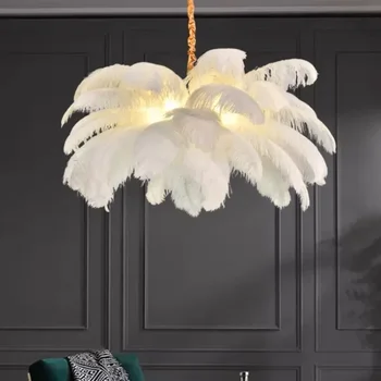 Перо висулка светлина за спалня хол висяща лампа модерна новост таван полилеи бяло окачване вътрешна декорация