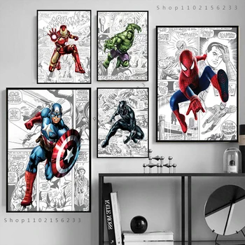 Капитан Америка Марвел Комикс Отмъстителите Платно Живопис Спайдърмен Плакати Принтове Картини за стена Хол Домашен декор