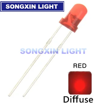 100pcs мини LED диод 3mm червен цвят дифузен кръг DIP 3 mm светодиод LED лампа светлина електроника компонент