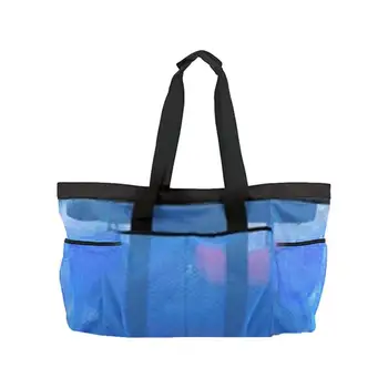 Големи плажни чанти Извънгабаритна плажна чанта Голяма найлонова плажна чанта с 8 джоба Mesh външна плажна чанта с цип Ваканция Essentials