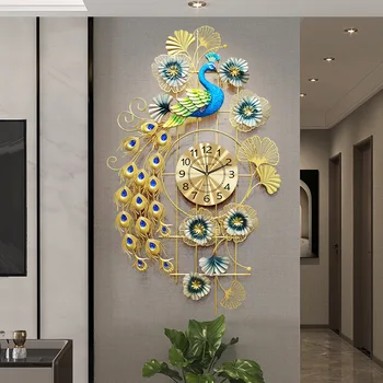Нов китайски стил хол паун декорация мода персонализирано творчество европейска светлина луксозна трапезария стенен часовник