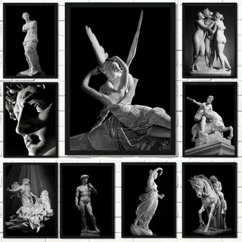 Черни древногръцки богове скулптури статуя Дейвид стена изкуство платно живопис скандинавски плакати и отпечатъци стена картина за хол
