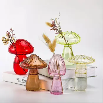 Гъби форма мини стъкло ваза цветни прозрачни хидропонни растения терариум ваза саксия за домашен офис десктоп декор