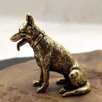 Месинг метал късмет куче статуя малък орнамент реколта малко кученце китайски десктоп чай домашен любимец заседание вълк животински фигурки
