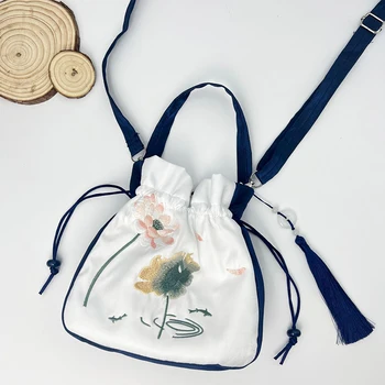 Древна дамска чанта бродирани цветя куп уста пискюл китайски изящни рамо антични елегантни Crossbody чанта портфейл