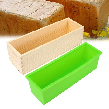 Тост торта хляб мухъл DIY ръчно изработени инструмент силиконов сапун мухъл печене кухненски инструменти с дървена кутия правоъгълна