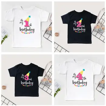 New Kids Girls Summer Birthday T-shirts Short Sleeve T Shirt 1 2 3 4 5 6 7 8 9 Year Children Birthday Party Clothing Tees Tops