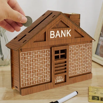 Дървена касичка Ретро кутия за съхранение на пари с брояч Творческа къща с форма на касичка 2000 евро Калъф за промяна на капацитета с