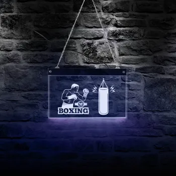 Бокс борба спортни LED стена висящи знак фитнес стена изкуство боксерки ръкавици начало декорация боец портрет бокс чанта нощна светлина