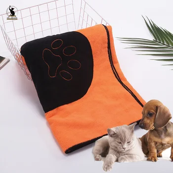 Pet Dog Bath Beach Towel Двустранен абсорбиращ влакна Котешка хигиена Консумативи Джобен дизайн Мек лек плюшен почистващ